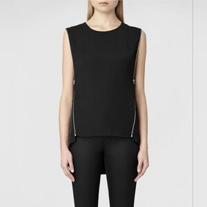 All Saints SILK Aster Zip Top in Black Sz 8